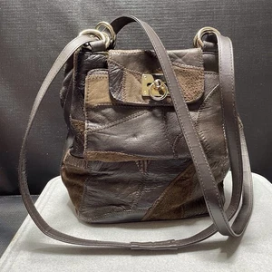 Vintage Leder Patchwork Handtasche Crossbody Schulter Handtasche Beuteltasche Gold Hardware - Bild 1 von 24