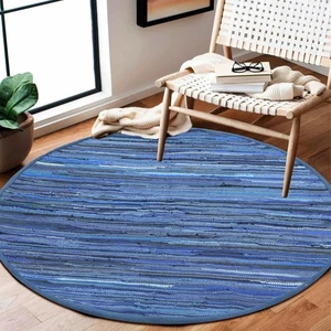 Vorleger 4 Fuß Rund Marineblau Baumwolle Teppich Landhaus Handgewebt für Schlafzimmer, Bat... - Bild 1 von 4