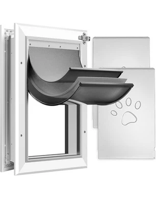 [Petoasis] Puerta de aluminio de alta resistencia para perros con grande para puerta, blanco plateado  Foto 1 de 4