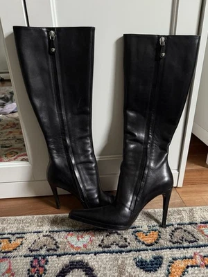 Gianni Versace Leather Medusa Knee High Boots Iconic - Image 1 of 4