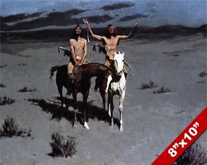 NATIVE AMERICAN INDIANS HAIL THE MOON REMINGTON ART OIL PAINTING PRINT ON CANVAS - Picture 1 of 6