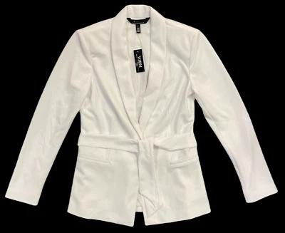 CHAQUETA BLAZER NUEVA WHITE HOUSE BLACK MARKET $195 WHBM BLANCA SIN CORDONES CON CINTURÓN TALLA 4 Foto 1 de 3