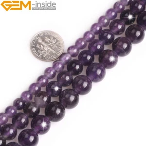 Big Hole Natural Gemstone Purple Amethyst Round Beads For Jewelry Making 15" - Imagen 1 de 24