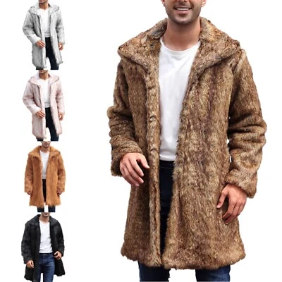 Men's Luxury Faux Fur Coat Thicked Warm Cardigan Coat Thermal Outerwear - Image 1 of 4