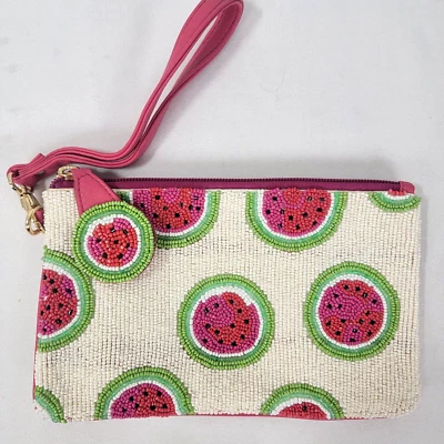 Chico's NOSZ Sandía Cuentas Caprichosa Bolsa Cierre con Cremallera NUEVO Rosa Verde Tirador Foto 1 de 4