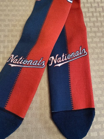 Washington Nationals Split Blue Red Socks Large Fits Size 6-12 MLB Cover