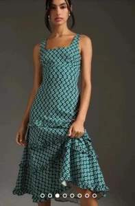Vestido Anthropologie Blythe Cuello Cuadrado Mediodía XL 1X Verde Oscuro Floral Ahumado - Imagen 1 de 3