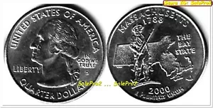 USA 2000 D MASSACHUSETTS QUARTER DOLLAR MINUTEMAN FIGURE US STATE 25 CENT COIN - Picture 1 of 2