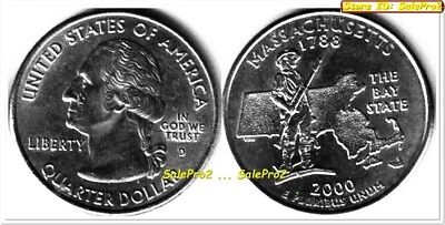 USA 2000 D MASSACHUSETTS QUARTER DOLLAR MINUTEMAN FIGURE US STATE 25 CENT COIN - Image 1 of 2