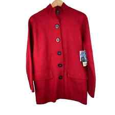 NWT Jones New York Signature M Red Norwalk Wool Blend Button Up Car Coat