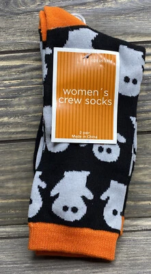 Calcetines Ghost Halloween Mujer 2008 Target 2 pares Naranja Negro Blanco Boo Foto 1 de 4