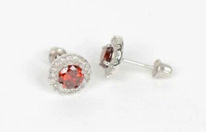 14K Solid White Gold Halo Stud CZ Screw Back Earrings - Picture 1 of 21