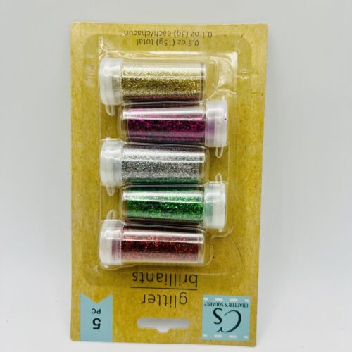 New Crafter’s Square Pkg Five 1 Oz Bottles Glitter Pink Silver Gold Peach