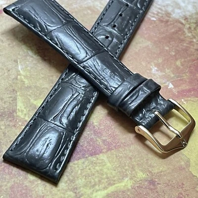 Correa de reloj de cuero con estampado de cocodrilo gris Hirsch 20 mm patrón ovalado años 60 NOS Foto 1 de 4