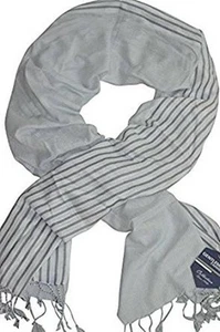 Foulard Chèche Echarpe Keffieh Blanc et Gris Rayures Gentleman Farmer - Imagen 1 de 8