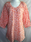 Lane Bryant Womens Blouse Peach Round Neck Button Up Top Size 14/16R 3/4 Sleeve