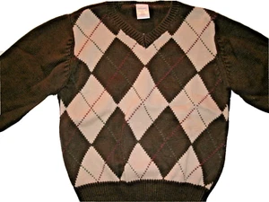 Gymboree Boys Sweater Brown Tan Argyle V-Neck Preppysaurus XS 3-4 - Picture 1 of 12