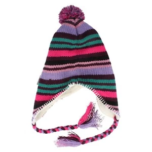 LADIES 75B026 WINTER FLEECE TASSEL STRIPED HAT - Picture 1 of 9