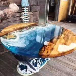 Round Epoxy Table Tops Natural Ocean Waves Resin River Wooden Furniture - Picture 1 of 8