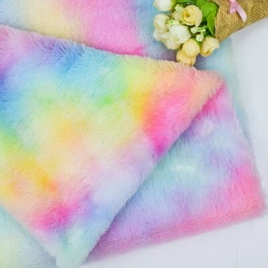 Rainbow Plush Fabric Tie-dye Faux Fur Material Cushion Apparel Bag By Metre DIY - Picture 1 of 9