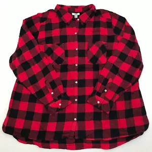 Croft & Barrow Flannel Shirt 2X Top Women's Plus Size Red Black Buffalo Plaid - Picture 1 of 9