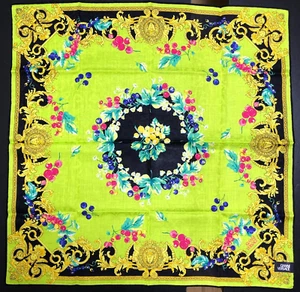 MINT Gianni Versace Handkerchief Cotton 53cm 21in Berry Lime Green Scarf Unused - Picture 1 of 9
