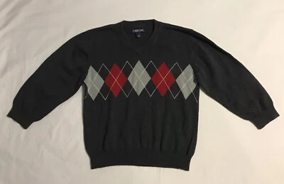Cherokee Boys Size 4T Knit Sweater Argyle Gray Red V-Neck - Image 1 of 4