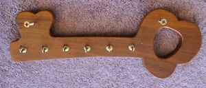 Vintage Wood Wall Key 6 Hook Holder Hanging Key Shape; 11" x 3 7/8" - Picture 1 of 8