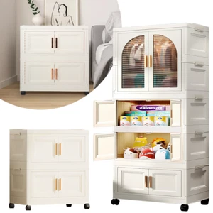 2/4 Tier Folding Storage Drawers Box Tower Unit Stationery Organizer On Wheels - Picture 1 of 22