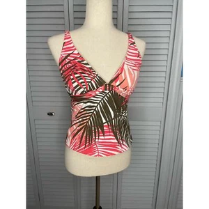 Tommy Bahama brown pink palm print tankini swimsuit top women's size small - Picture 1 of 6