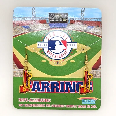 1998 Atlanta Braves Tomahawk Earrings Dangle Licensed MLB Hypo Allergenic - Image 1 of 4