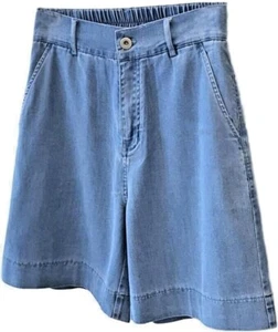 Women Summer Denim Shorts Lightweight Back-Elastic Waist Wide Leg Bermuda Shorts - Picture 1 of 13