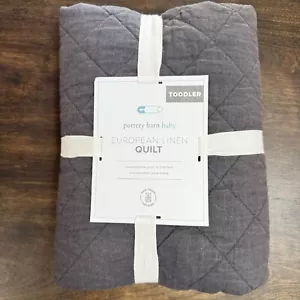 POTTERY BARN KIDS BELGIAN FLAX LINEN BABY/TODDLER QUILT, 36 x 50 ~ EBONY - Picture 1 of 7