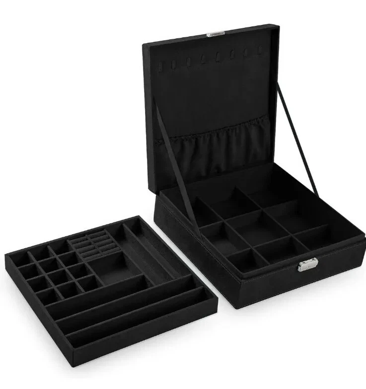 Jewellery Box Organiser With 2 Tiers Large Jewellery Storage Case With Lock