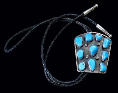 Corbata de plata esterlina 10 piedras turquesa estilo suroeste Western Bolo .925 Foto 1 de 4