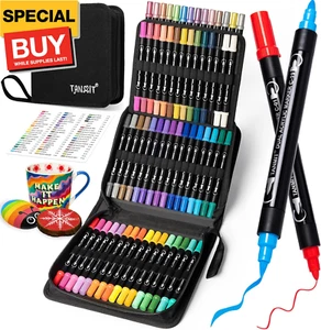 60 Colors Acrylic Paint Pens, Dual Tip Acrylic Paint Markers with Brush Tip and - Picture 1 of 8