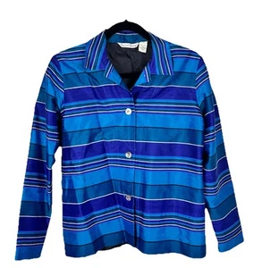 French Laundry Womens Small Blouse 100% Silk Blue Striped Long Sleeve Button-up - Picture 1 of 6