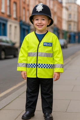 QUICKDRAW Boys Kids Policeman Cop Fancy Dress Up Costume & Helmet To Fit Age 3-5 Years