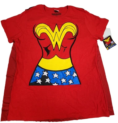 New w/ Tags Wonder Woman Costume Shirt Detachable Red Cape DC Comics Size XL - Image 1 of 4