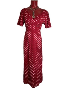 SHEIN RED POLKA DOT LONG V-NECK DRESS ZIPPERED BACK V-NECK SHORT SLEEVE SIZE XS - Picture 1 of 4