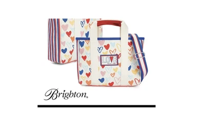 Brighton Tote Bag Mini Red White and You Canvas with Hearts &Love RT $150 NWT US - Image 1 of 4