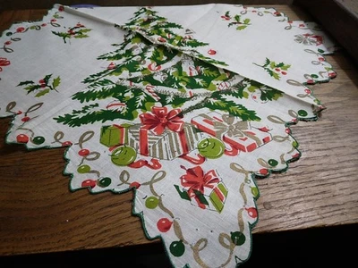 Pañuelo Pañuelo De Navidad De Colección Árbol de Navidad Regalos Borde Festoneado Foto 1 de 4