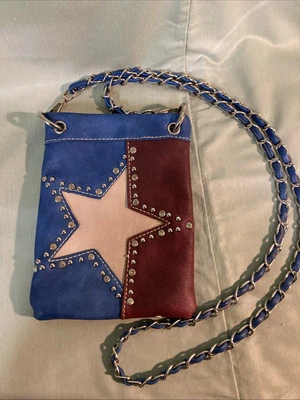 Bolsa tiracolo/ombro P&G Patriotic Texas Star couro bandeira - Imagem 1 de 4