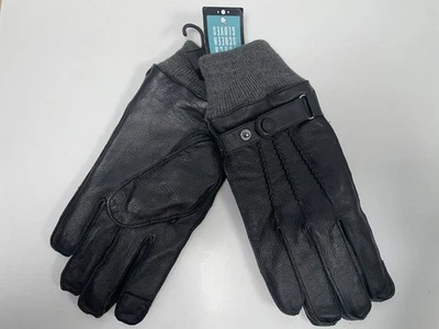 NEXT Black Real Leather Gloves Size Large Touch Screen Ribbed Opening Adjustable - image 1 of 4