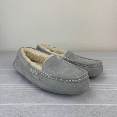 Women’s UGG Ansley Wool Lined Slipper Loafer Suede Leather Slip On Light Gray 7 - Image 1 of 4