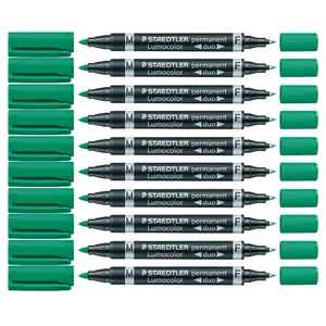 10x Staedtler Permanentmarker Marker Lumocolor duo 0,6 mm+1,5 mm grün 348-5 - Bild 1 von 3