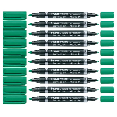 10x Staedtler Permanentmarker Marker Lumocolor duo 0,6 mm+1,5 mm grün 348-5 - Bild 1 von 3