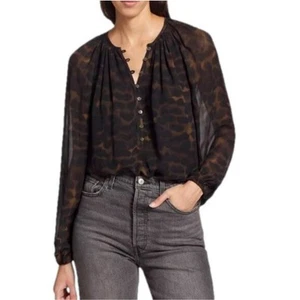 RAILS Indi Umber Leopard Blouse Semi-Sheer Chiffon Women's Size Large Black - Picture 1 of 11