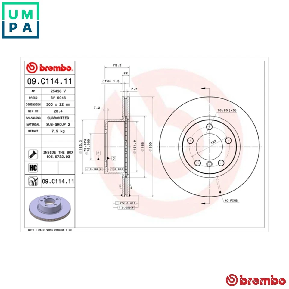 2x BRAKE DISC 09.C114.11 FOR BMW B38 B15 C 1.5L 3cyl 3 SERIESN20 B20 D 2.0L - Image 1 of 4