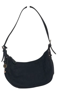 Fossil Black Monogram Canvas Zip Baguette Bag Y2K 90's Key Charm Trendy - Image 1 of 4